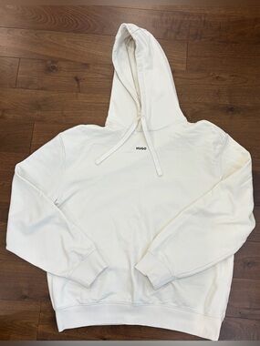 HUGO Men's White Crewneck Hoodie with Subtle Logo
